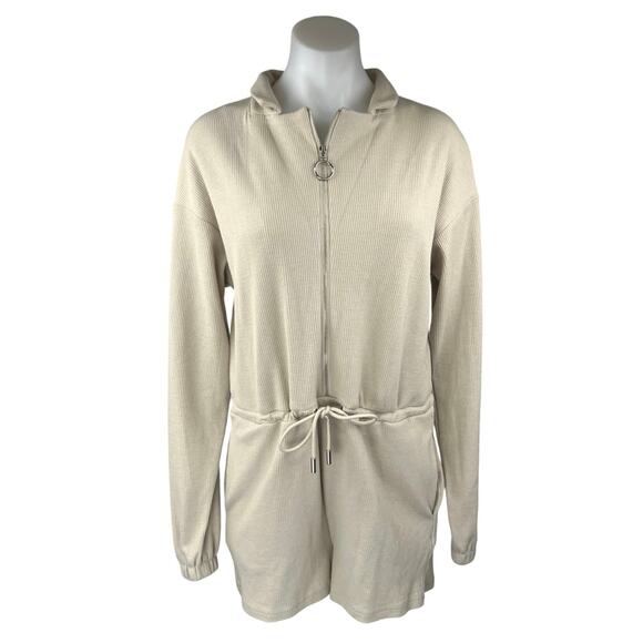 NEW Princess Polly Gabriella Beige Long Sleeve Zipper Playsuit Jumpsuit Romper 4 - Picture 1 of 4